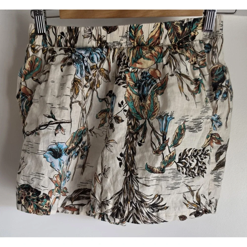 Elie Tahari Linen Shorts XS Floral Boho Bermuda Women Beige Blue Green